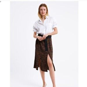NWT ZARA BELTED Zebra ANIMAL PRINT MIDI SKIRT